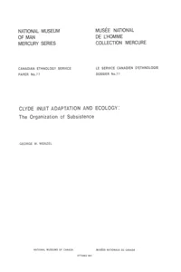 Clyde Inuit adaptation and ecology :the organization of subsistence_cover