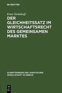 Der Gleichheitssatz im Wirtschaftsrecht des Gemeinsamen Marktes_cover