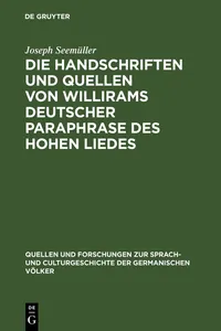 Die Handschriften und Quellen von Willirams deutscher Paraphrase des Hohen Liedes_cover