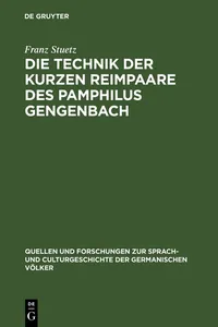 Die Technik der kurzen Reimpaare des Pamphilus Gengenbach_cover