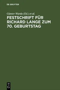 Festschrift für Richard Lange zum 70. Geburtstag_cover