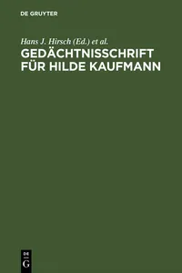 Gedächtnisschrift für Hilde Kaufmann_cover