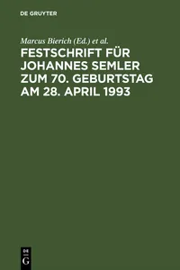 Festschrift für Johannes Semler zum 70. Geburtstag am 28. April 1993_cover