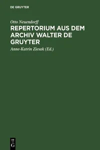 Repertorium aus dem Archiv Walter de Gruyter_cover