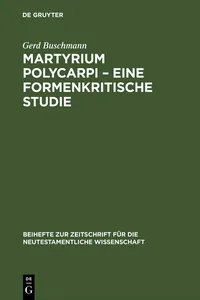 Martyrium Polycarpi – Eine formenkritische Studie_cover