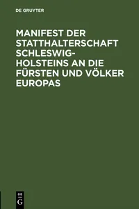 Manifest der Statthalterschaft Schleswig-Holsteins an die Fürsten und Völker Europas_cover