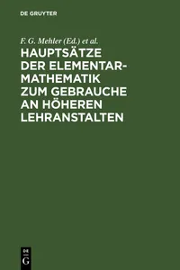 Hauptsätze der Elementar-Mathematik zum Gebrauche an höheren Lehranstalten_cover