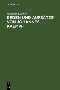 Reden und Aufsätze von Johannes Kaempf_cover