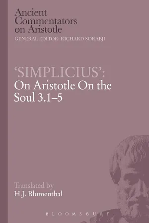 Simplicius': On Aristotle On the Soul 3.1-5