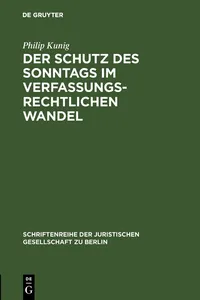 Der Schutz des Sonntags im verfassungsrechtlichen Wandel_cover