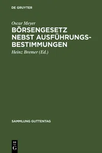 Börsengesetz nebst Ausführungsbestimmungen_cover