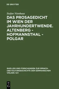 Das Prosagedicht im Wien der Jahrhundertwende. Altenberg - Hofmannsthal - Polgar_cover