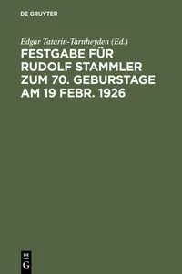 Festgabe für Rudolf Stammler zum 70. Geburstage am 19 Febr. 1926_cover