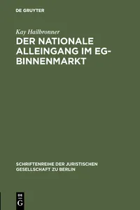 Der nationale Alleingang im EG-Binnenmarkt_cover