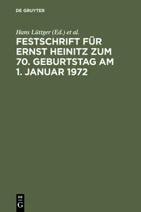 Festschrift für Ernst Heinitz zum 70. Geburtstag am 1. Januar 1972_cover