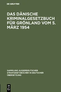 Das Dänische Kriminalgesetzbuch für Grönland vom 5. März 1954_cover