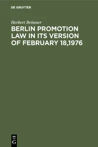 Berlin promotion law in its version of February 18,1976_cover