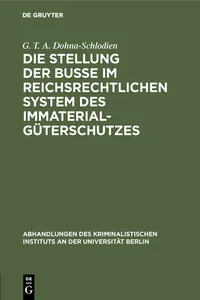 Die Stellung der Buße im reichsrechtlichen System des Immaterialgüterschutzes_cover