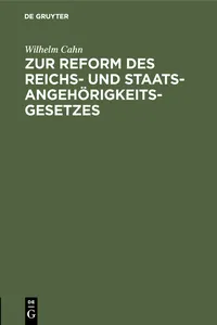 Zur Reform des Reichs- und Staatsangehörigkeitsgesetzes_cover