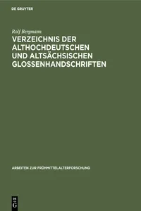 Verzeichnis der althochdeutschen und altsächsischen Glossenhandschriften_cover