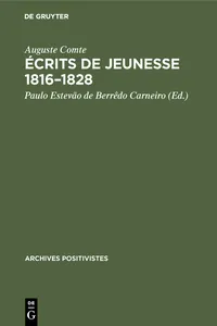 Écrits de jeunesse 1816–1828_cover