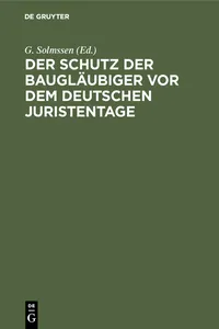 Der Schutz der Baugläubiger vor dem Deutschen Juristentage_cover