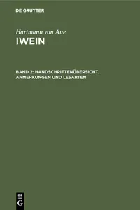 Handschriftenübersicht. Anmerkungen und Lesarten_cover