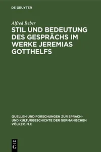 Stil und Bedeutung des Gesprächs im Werke Jeremias Gotthelfs_cover