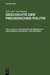 Zur Geschichte Friedrichs I. und Friedrich Wilhelms I. von Preußen_cover