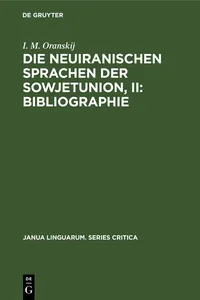 Die neuiranischen Sprachen der Sowjetunion, II: Bibliographie_cover