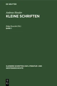 Andreas Heusler: Kleine Schriften. Band 1_cover