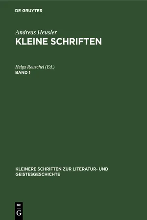 Andreas Heusler: Kleine Schriften. Band 1