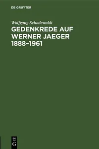 Gedenkrede auf Werner Jaeger 1888–1961_cover