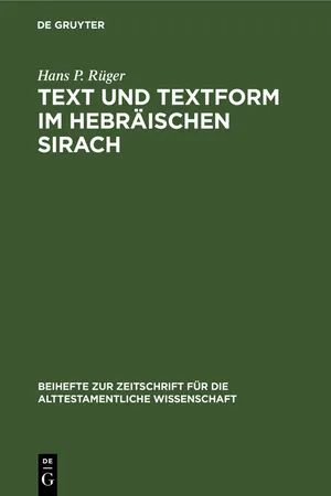 Text und Textform im hebräischen Sirach