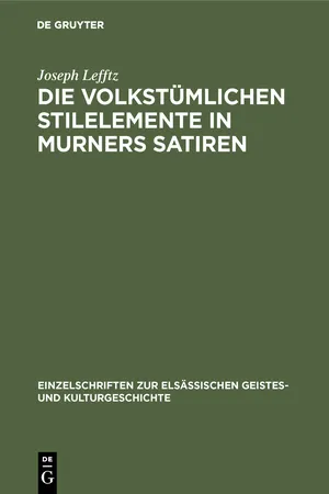 Die volkstümlichen Stilelemente in Murners Satiren