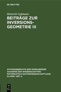 Beiträge zur Inversionsgeometrie III_cover