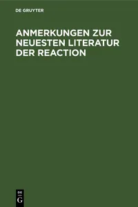 Anmerkungen zur neuesten Literatur der Reaction_cover