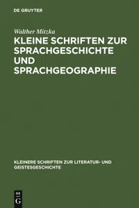 Kleine Schriften zur Sprachgeschichte und Sprachgeographie_cover