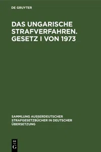 Das ungarische Strafverfahren. Gesetz I von 1973_cover