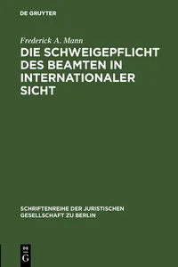 Die Schweigepflicht des Beamten in internationaler Sicht_cover