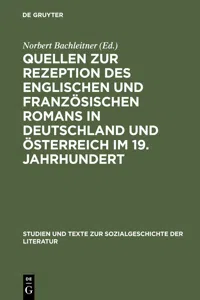 Quellen zur Rezeption des englischen und französischen Romans in Deutschland und Österreich im 19. Jahrhundert_cover