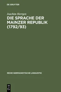 Die Sprache der Mainzer Republik (1792/93)_cover