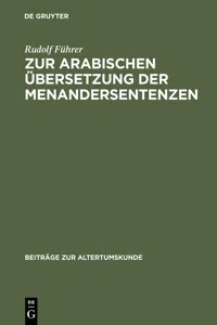 Zur arabischen Übersetzung der Menandersentenzen_cover