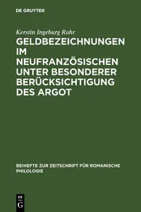 Geldbezeichnungen im Neufranzösischen unter besonderer Berücksichtigung des Argot_cover