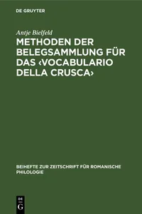 Methoden der Belegsammlung für das ‹Vocabulario della Crusca›_cover