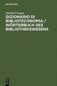 Dizionario di Biblioteconomia / Wörterbuch des Bibliothekswesens_cover