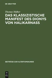 Das klassizistische Manifest des Dionys von Halikarnass_cover