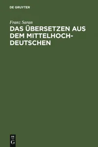 Das Übersetzen aus dem Mittelhochdeutschen_cover