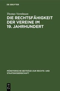 Die Rechtsfähigkeit der Vereine im 19. Jahrhundert_cover