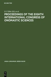 Proceedings of the Eighth International Congress of Onomastic Sciences_cover